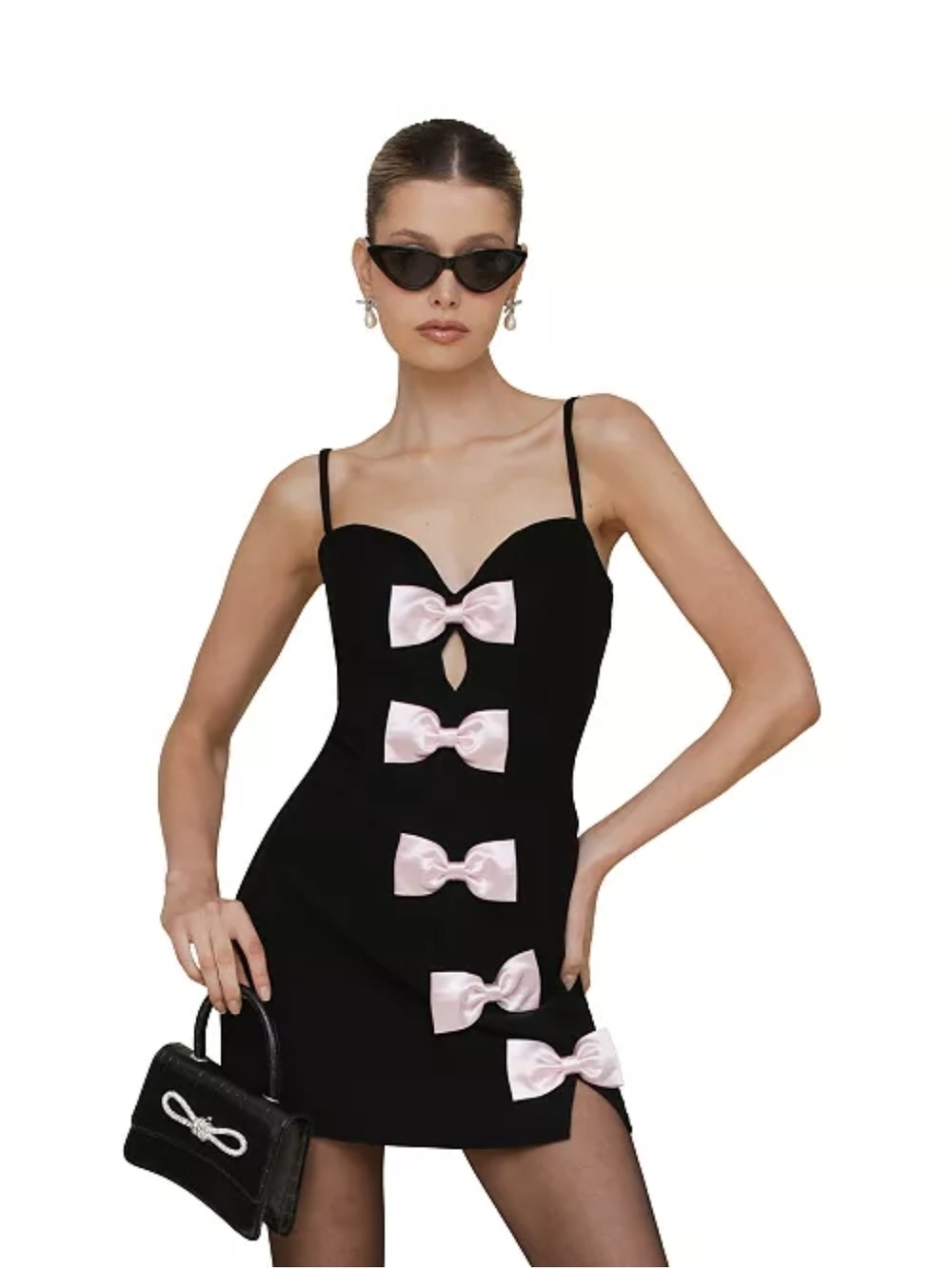 Avec Les Filles Black Mini Dress with Pink Bows